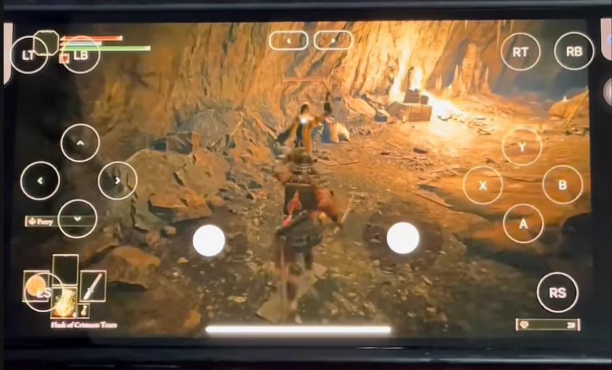 Gameplay thật Elden Ring trên điện thoại qua Thinkmay với nút điều khiển ảo LT RT A B X Y