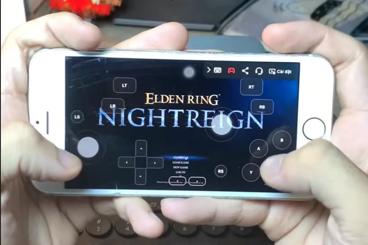 Elden Ring Nightreign chạy trên iPhone đời cũ qua Thinkmay Cloud PC với nút điều khiển ảo