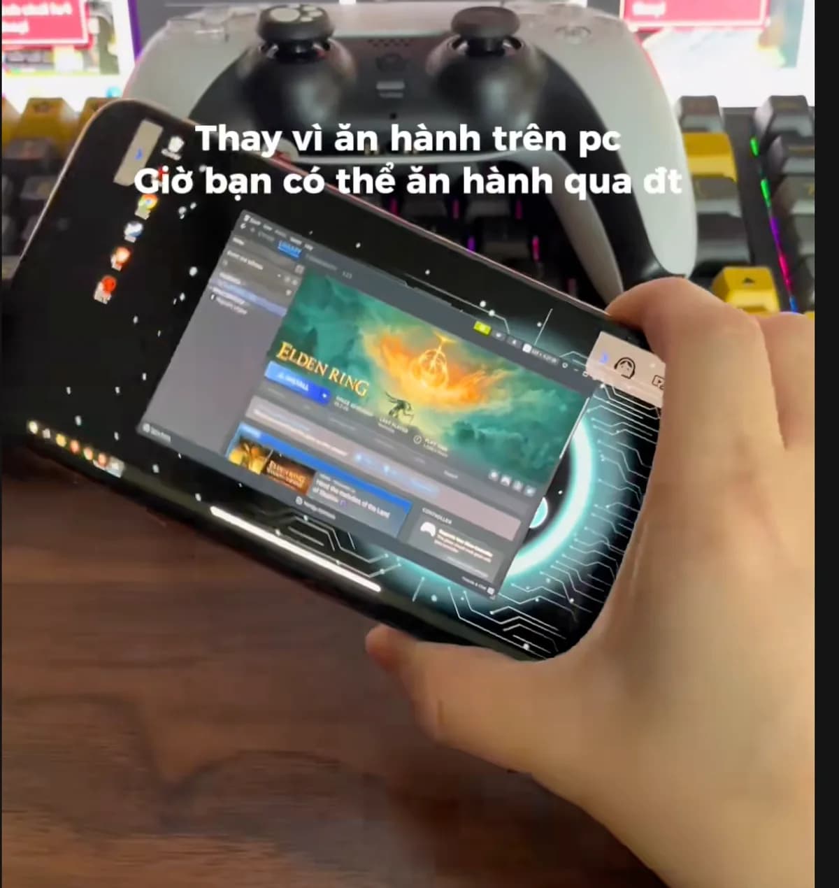 Thư viện Steam với Elden Ring hiển thị đầy đủ trên màn hình điện thoại qua Thinkmay Cloud PC