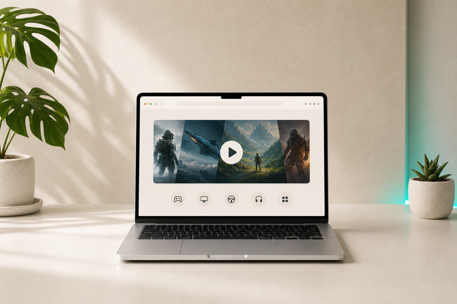 MacBook showing a simple instant-start cloud gaming experience