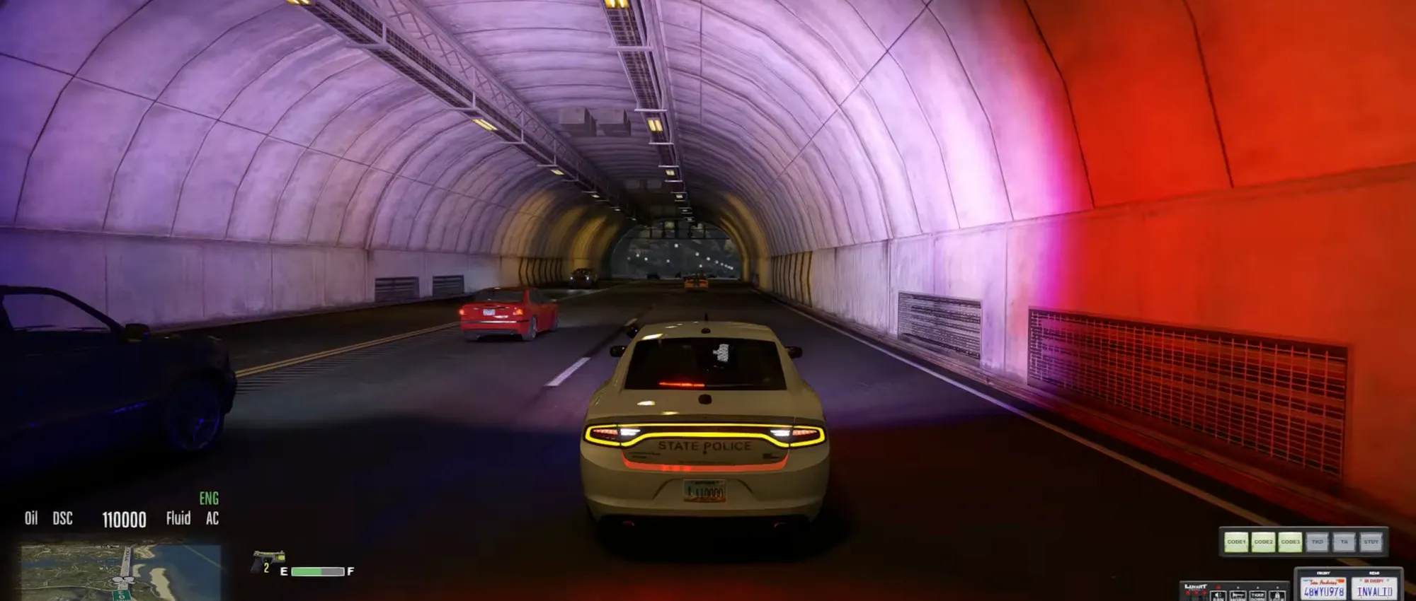 Kota Los Santos di malam hari dalam FiveM dengan grafis diperluas, lampu jalan dan bangunan detail